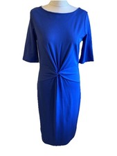 Jigsaw Women’s Dress Size M UK 12 Blue Twist Front Stretch Midi BNWT