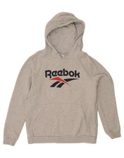 REEBOK Womens Graphic Hoodie Jumper UK 12/14 Medium Grey Cotton DJ08