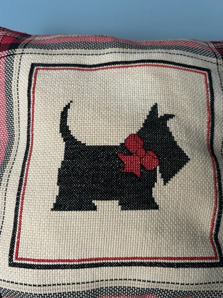 Travesseiro xadrez feito à mão Scottie Dog ponto cruz Ralph Lauren Natal 9,5 - Imagem 2 de 4