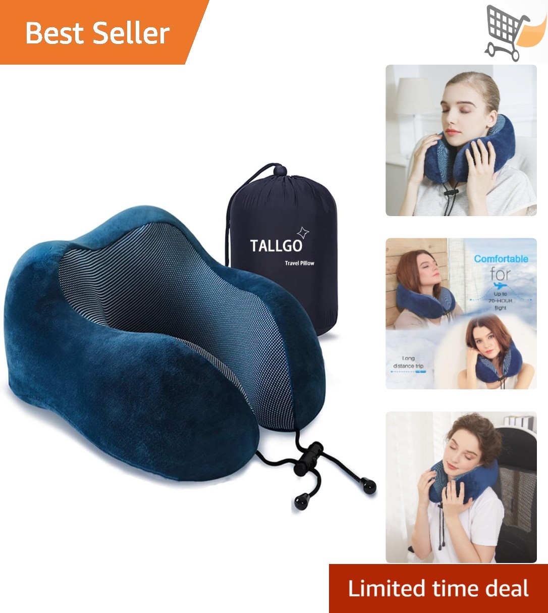 Memory Foam Travel Pillow for Neck Support in Airplane Car or Home-image