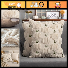 Set of 2 Fall Pumpkin Pillow Covers 18x18 - Beige Farmhouse Autumn Decor