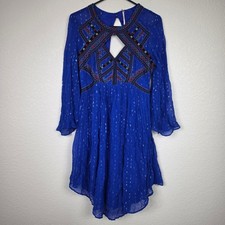 Free People $250 Embroidered Small Blue Sparkling Dress