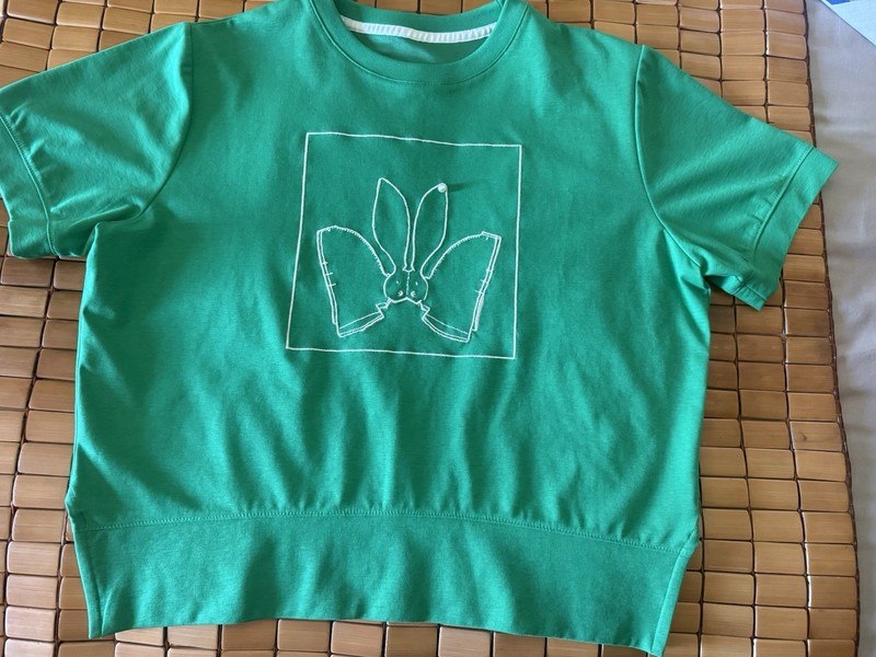 Women Green Embroidered Butterfly Short Sleeve Sweatshirt Top Casual Pullover