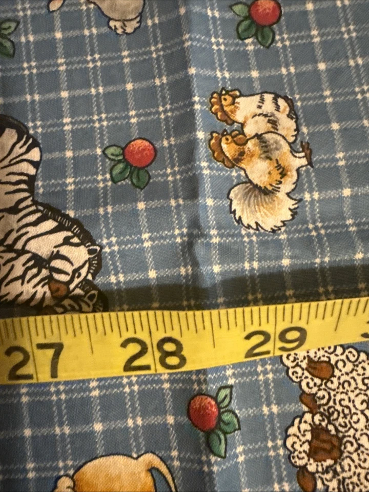 VIP Cranton Print Works Cotton Farm Animal Cows Pig Chicken Blue Plaid 29"x42" - Image 2 of 3