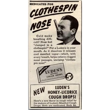 New Luden's Honey-Licorice Cough Drops Medicated 1940s WWII Era Ad SAH7-7
