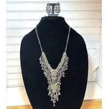 Chunky Necklace Earrings Silver Tone Yellow rhinestone Premier Designs Jewelry