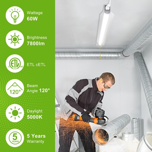2 Pack Utility LED Shop Light 60W 7800LM 5000K Linkable Workbench Light W/Plug - Picture 4 of 12