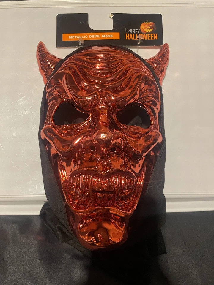 Halloween Costume Evil Red Devil Face Mask Shiny, Plastic Costume Accessory New - Image 3 of 4