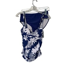 EOMENIE Ruched Tankini Blue White Tropical Size Medium Two Piece Swim Suit