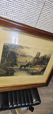 #ad #ad Antique Warwick Castle Etched by Darid Law Mahogany Frame London Painting Print $1200.00