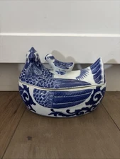 Vintage Seymour Mann Tureen Hen And Chick Covered Dish China Blue Porcelain