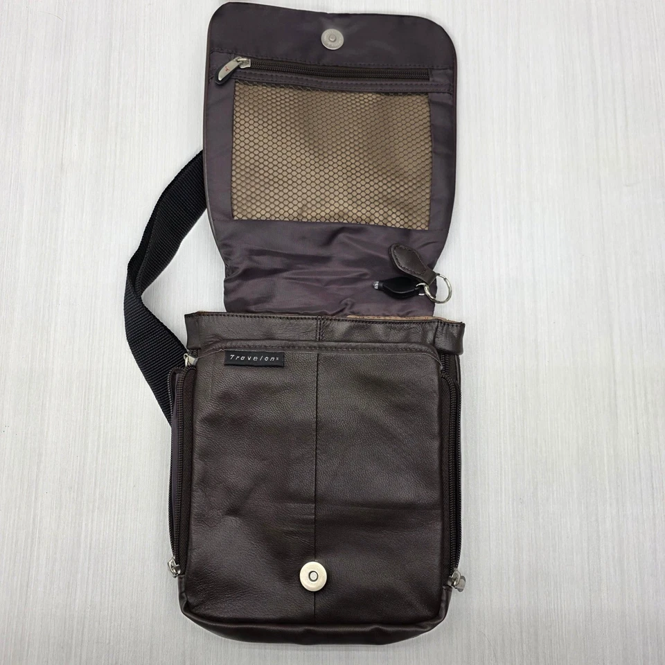 Bandolera de cuero Travelon marrón antirrobo cartera de hombro Foto 3 de 4