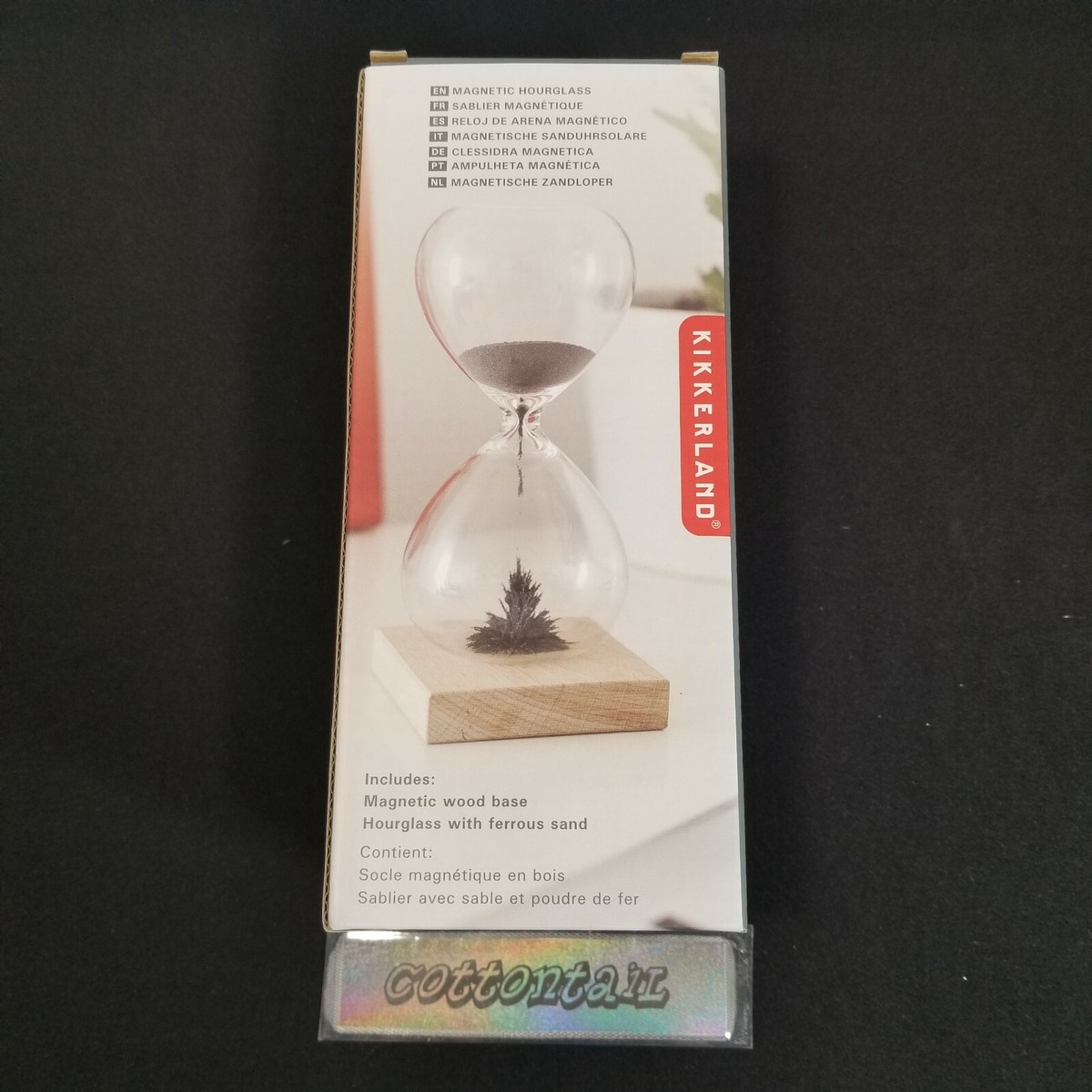Kikkerland Magnetic Hourglass Wood Base Ferrous Black Sand Min