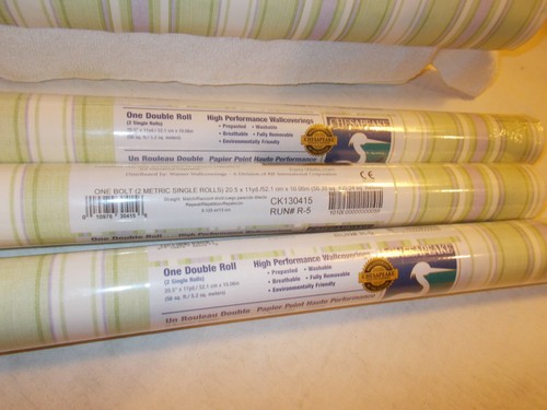 3--Chesapeake Wallcoverings Wallpaper CK130415 Lavender/Lime Striped Pre pasted - Picture 3 of 7