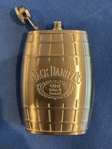 Jack Daniels Old No 7 Stainless Steel 6 oz Barrel Shaped Hip Flask, 2007