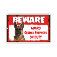 Beware Guard German Shepherd Dog On Duty Novelty Notice Aluminum Metal Sign