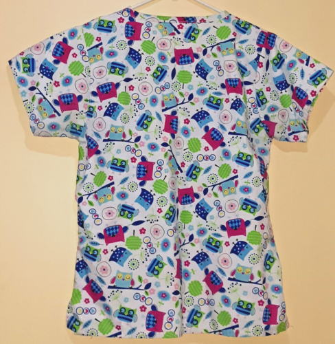 Women's Bonita Owl V Neck Scrub Top Short Sleeve Bright Colors Size Medium - Picture 4 of 5