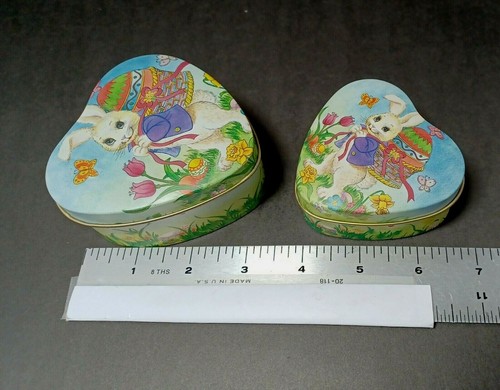 Vintage Nesting Hearts Osterdosen Hase Kaninchen Ei Korb Blumen Weltbasare - Bild 6 von 12