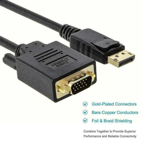 Display Port to VGA Cable Adapter Converter Video HDTV PC Monitor Desktop Laptop - Picture 9 of 12
