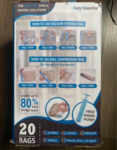 20 Pack Vacuum Storage Bags,Hand Pump Included,Sealer Clothes Storage - Picture 2 of 2