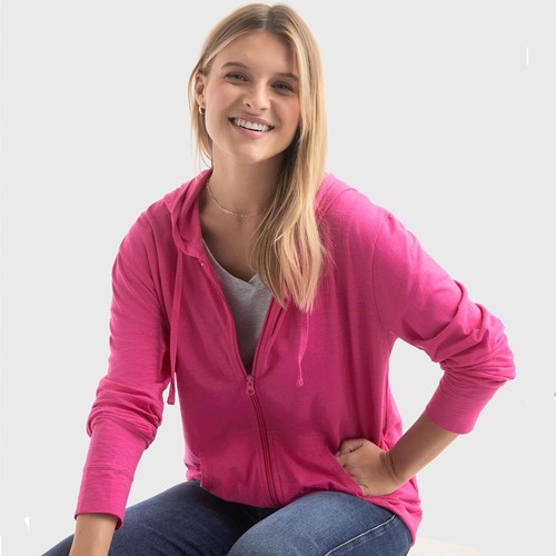 Hanes Women’s Slub Knit Full-Zip Hoodie, Textured Cotton Small, Amaranth - Picture 6 of 6