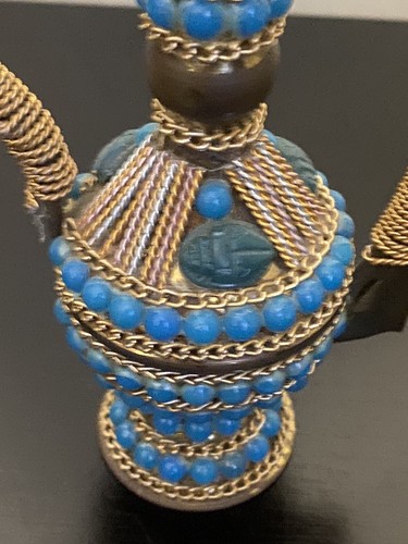 antique art nouveau scarab embellished Egyptian brass kettle 7'' tall - Picture 7 of 11