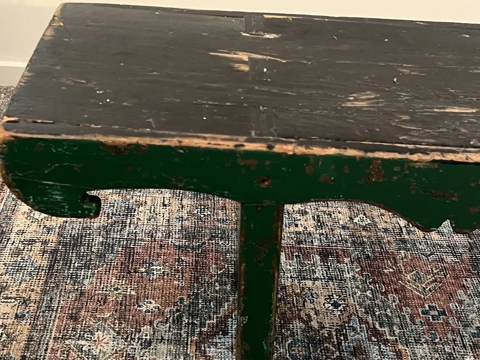 Banco de madera tallado a mano de 7’ pies antiguo vintage Foto 4 de 4