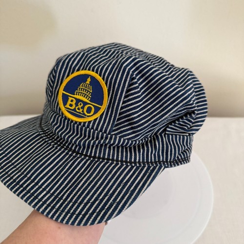 Railroad Striped Engineer Costume Hat Size Kids to Pre-Teen Small B&O Train - Picture 12 of 13