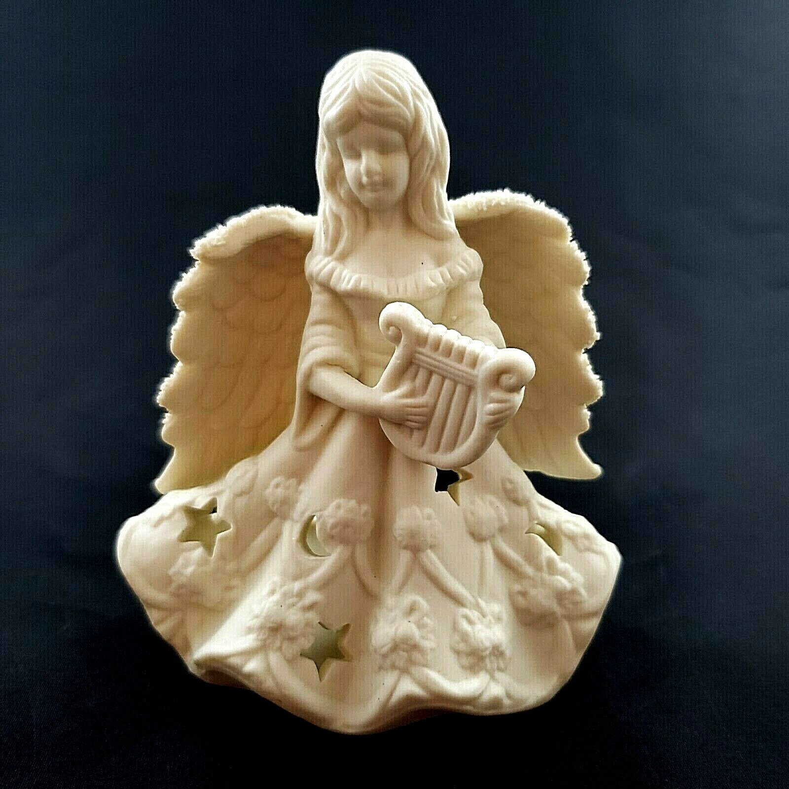 Ceramic Candle Votive Luminary Bisque Angel White 5.25" Christmas Star