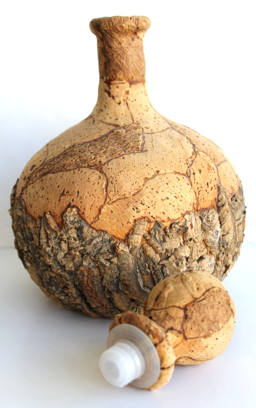 Cork Wrapped Glass Bottle Decanter made in Italy, 11 1/2 inches Tall, 6 in. Wide