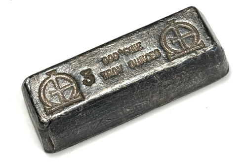 Barra vertida de plata fina Omega M&B Mining de colección de 3 oz .999 - RARO LOGOTIPO DOBLE - Imagen 2 de 3