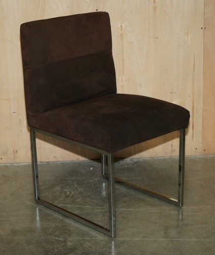 STUNNING SET OF FOUR FENDI CASA BROWN SUEDE DINING CHAIRS WITH CHROME FRAMES - Picture 22 of 24