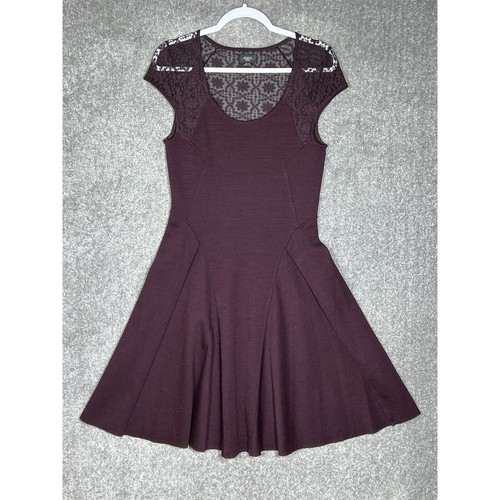 Deletta Anthropologie Pflaume Ponte Wollmischung Spitze Plissee Kleid Damen Gr. Medium