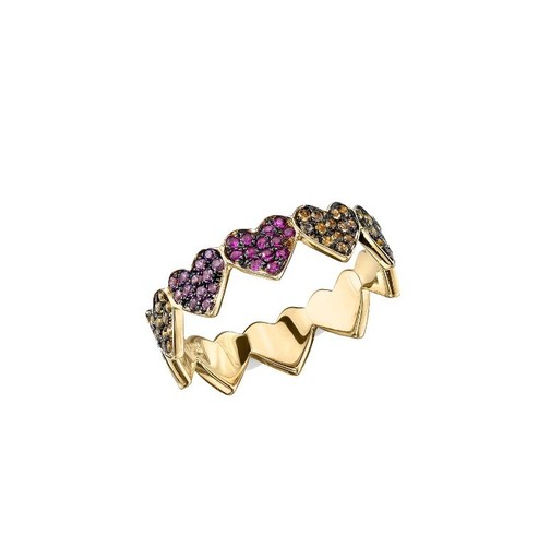 Multi Color Heart Eternity Wedding band, gold Engagement band, gift for her - Picture 2 of 5