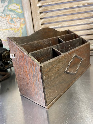 Antique Vintage c1900s English Oak Desk Stationery Letter Tidy Holder - Picture 3 of 6