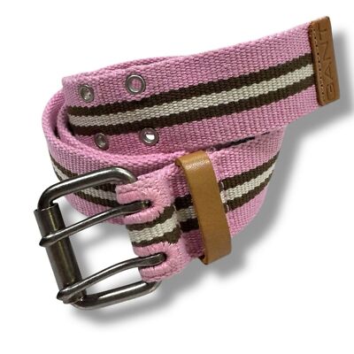 Y2K GANT Canvas Leather Pink Striped Preppy Belt