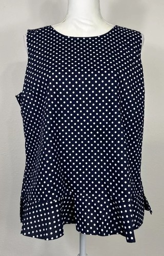 Tommy Hilfiger Navy Polka Dot Peplum Sleeveless Blouse Size XL (16/18)