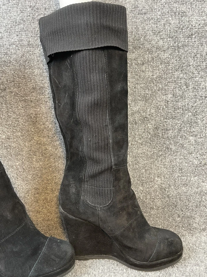 Botas hasta la rodilla Fergi para mujer 10 negras gamuza cuñas tacón 12" Foto 4 de 4