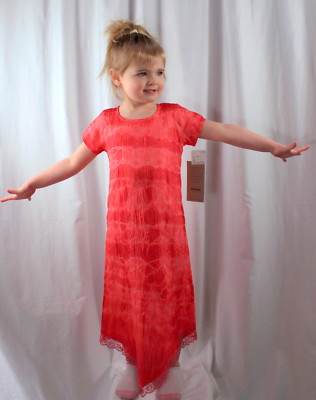 hot pink tie dye dress Girls Tie-Dye Silk With Hankie Hem New With Tags Size : 6 Years