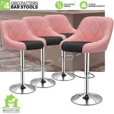 Set of 4 Model Bar Stool Black & Pink Dining Counter Height Chair Pub Barstools