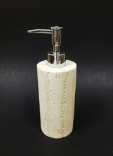 BEIGE 3D CARVED FAUX STONE TEXTURES RESIN BATHROOM SOAP DISPENSER,SILVER PUMP