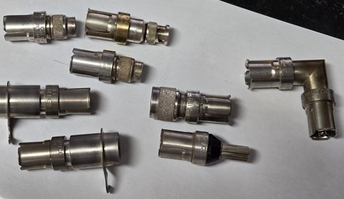General Radio GR874 adapters:  90 deg 874-EL-L, BNC, TNC, N, Banana jack, Bindin