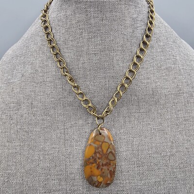 Artisan Ibis Jasper Pendant Necklace Earth Tones Brecciated Toggle Clasp 18''