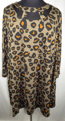 Plus Size 26/28 Evans Leopard Print 3/4 Sleeve Tunic, Cutout Detail At Neckline
