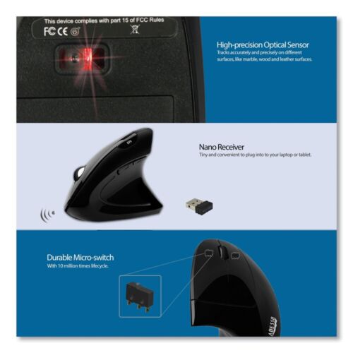 Adesso IMOUSEE10 Right Hand Wireless Vertical Ergonomic USB Mouse - Black New - Picture 9 of 9