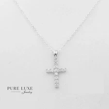 NEW Gift Women's 27 mm CZ Cross Pendant 925 Sterling Silver 18" Necklace +Box