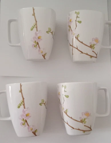Corelle Coordinates Porcelain Cherry Blossom Tea Coffee Cups Set of 4 EUC