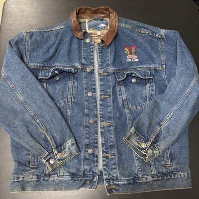 VTG Kellogg s Corn Flakes Denim Jacket Mens XL Dunbrooke Upstream Leather Collar