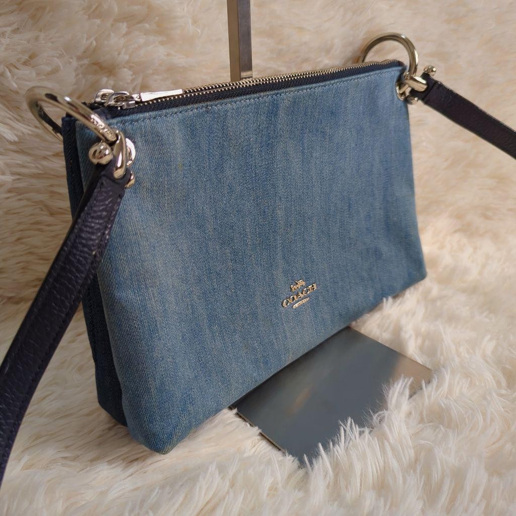 Coach Denim Shoulder Bag with Double Zipper F91458 Style PCDL3E