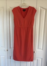 J Crew Coral Orange Perforated Midi Dress Size 0 V Neck Casual